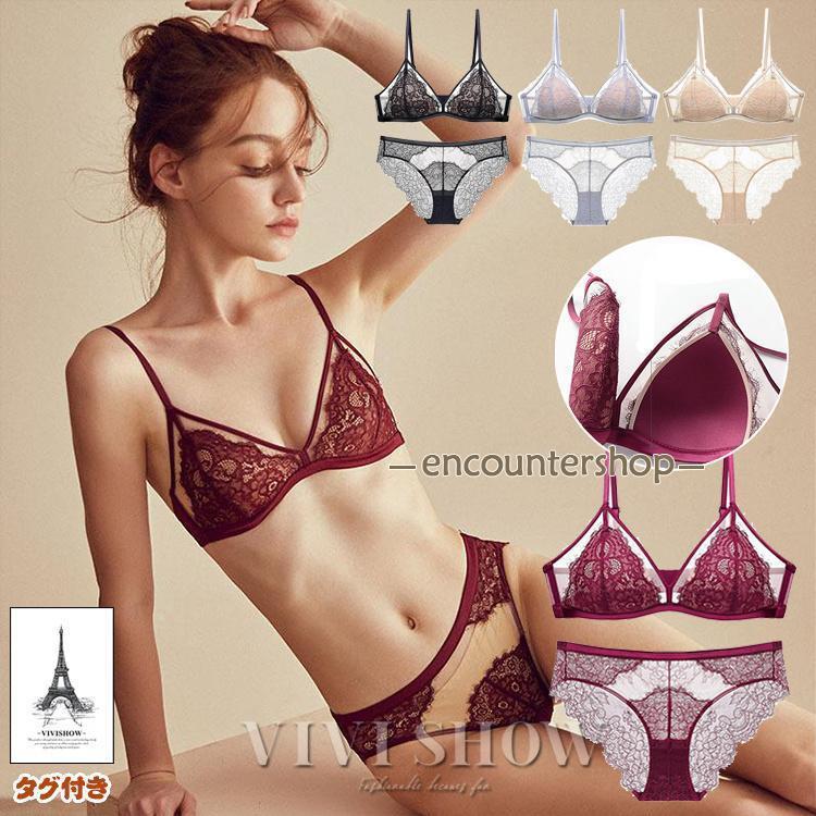 ランジェリー ブラ＆ショーツ ブラジャー シースルー ブラ ショーツ セット 下着 レディース インナー ..