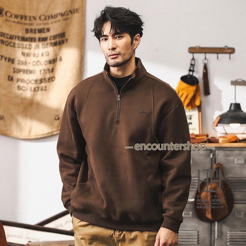 フリース ハーフジップ プルオーバー フリースジャケット メンズ 長袖 刺繍 ワンポイント おしゃれ 大..
