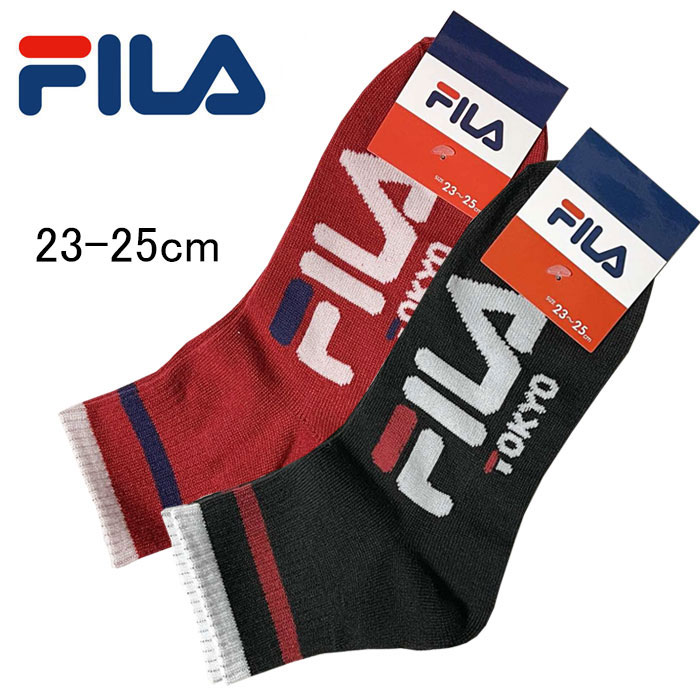 FILA　フィラ　レディース　靴下　ソックス　スニーカー　足　スポーツ　ジョギング　ウォーキング　レッド　ブラック　23-25cm