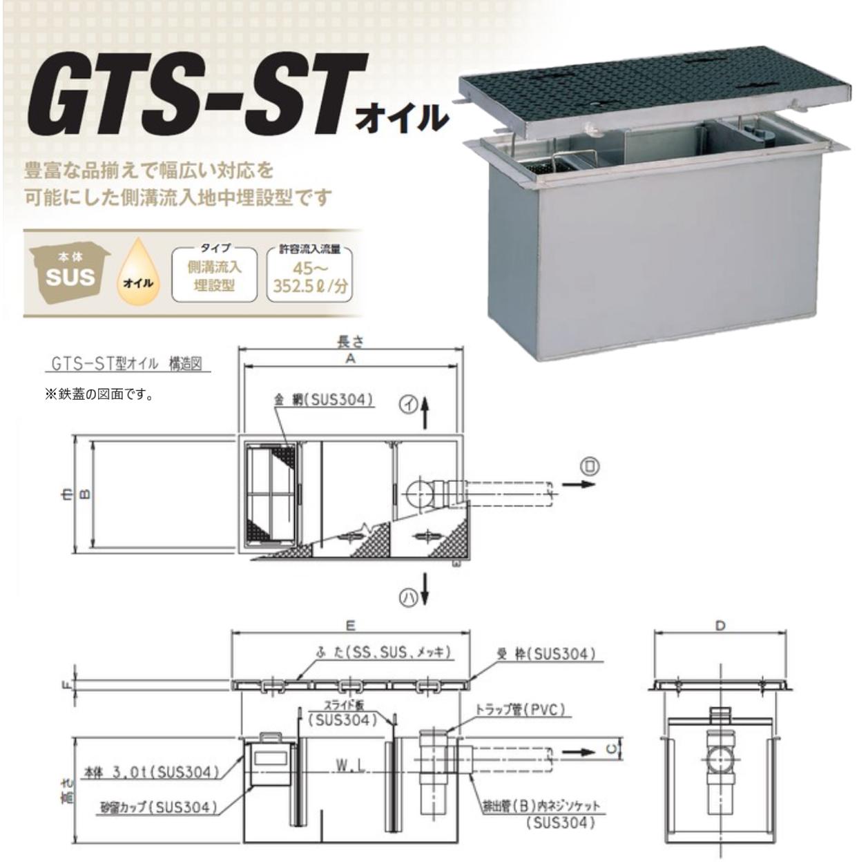 ◎前澤化成工業 SUS オイルトラップ 側溝 流入埋設型 + 鉄蓋・耐圧t-0人道荷重:GTS-300STオイル + 鉄蓋 無荷重 T-0∴() 前沢 阻集器 マエザワ 鋼板製蓋 2