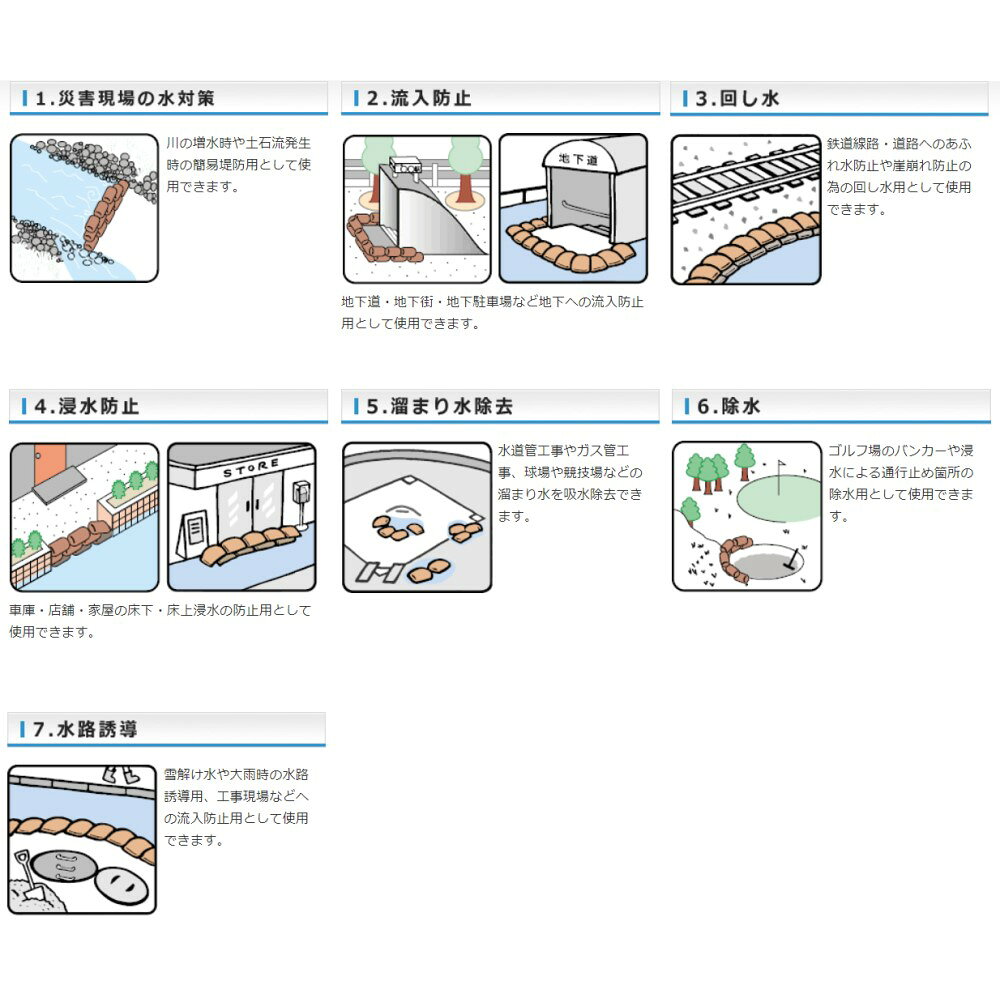 ユニテック アクアブロック(吸水性土嚢) 真水用 再利用可能 : ND-20 400g→20kg∴∴