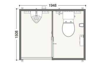 ⊥・ハマネツ屋外ユニット コムズトイレプラス 水洗 小便+洋式:TU-COP2MW ∴∴