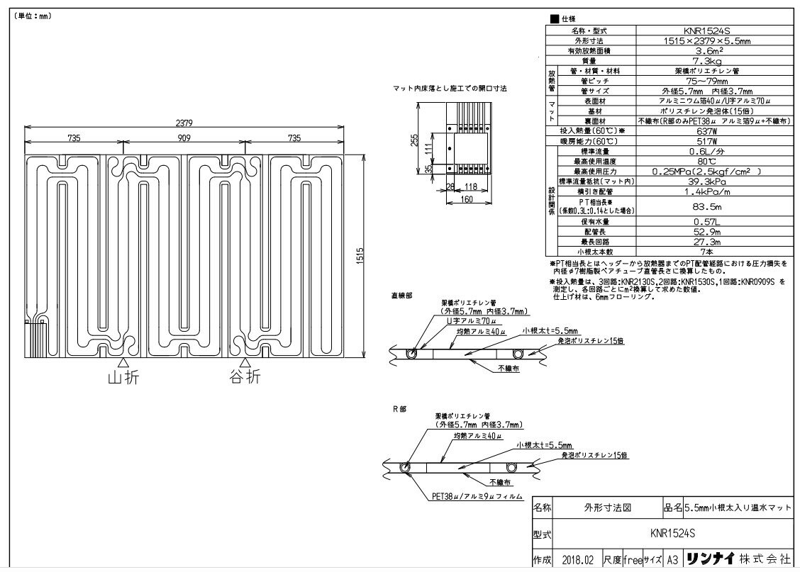 リンナイ 温水マット :KNR1524S 温水マツト 25-9362 ∴∴