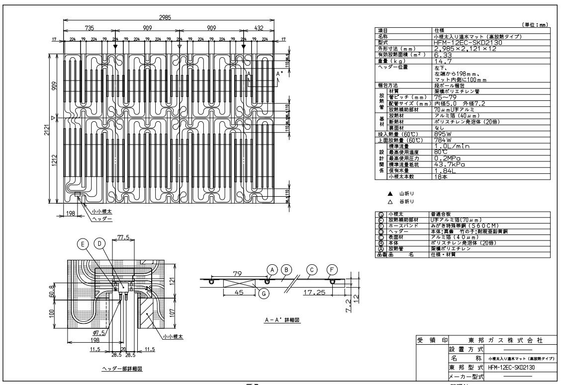 リンナイ 温水マット :HFM-12EC-SKD2130マツト (26-1002)∴∴ 1