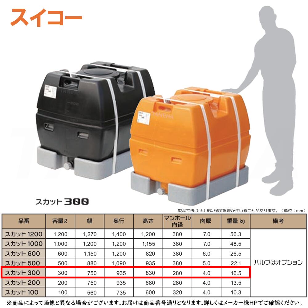 ⊥・ ◎スイコー 《SUKATTO-300BK》 スカット 300L 黒 ブラック 16.5kg : ローリータンク最上級モデル 角 ∴ 農作業散水用・防除用.工事作業用水用タンク内の残液ゼロで洗浄の手間いらずの完全液出し型.発泡スチロール製の受け台で横滑りしない