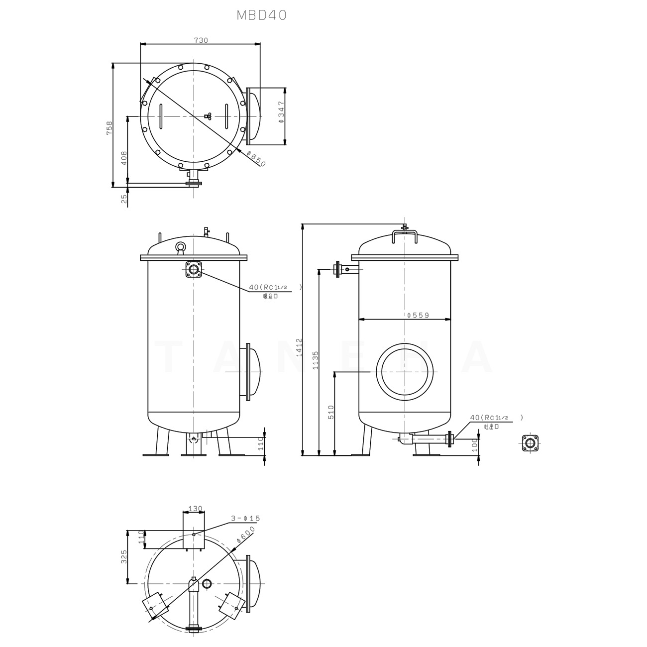 川本製作所 MBD40 (40A) 処理200L/min : 除濁槽 アクアファイン∴川本ポンプ