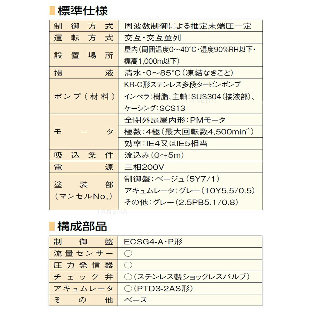 川本製作所 KFEH40P1.5 40*50A--L/min--m 三200V1.5Kw*2 : インバーター給湯加圧ユニット 85℃ 自動交互.並列∴