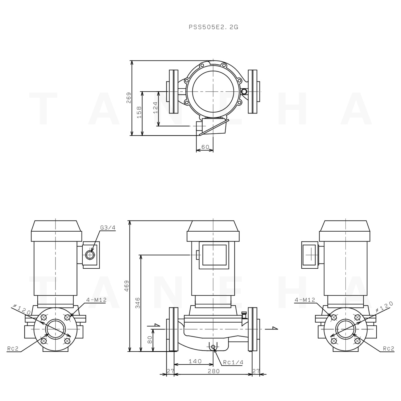 川本製作所《PSS505E2.2G》(50Hz) 50A 三相200V 2.2Kw(F4784565) : Pラインポンプ ...