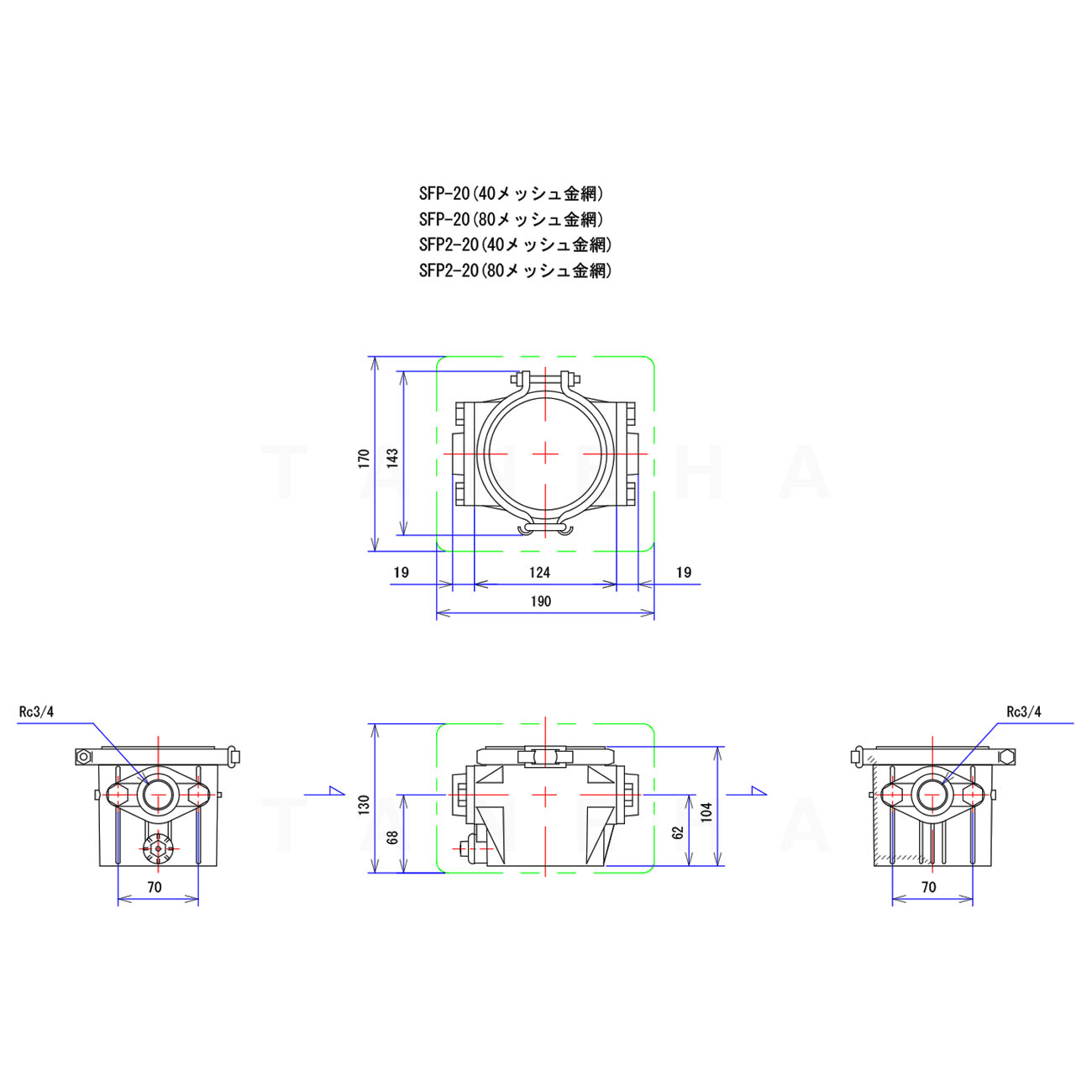 【あす楽対応品在庫あり】川本 砂取器 樹脂製 (フランジSUS製):SFP2-20 メッシュ60 (09920210) 20A . ∴川本ポンプ ステンレス 配管 2