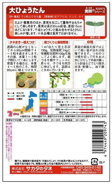 ヒョウタン 種 『大ひょうたん』 サカタのタネ/小袋（粒数目安7粒）