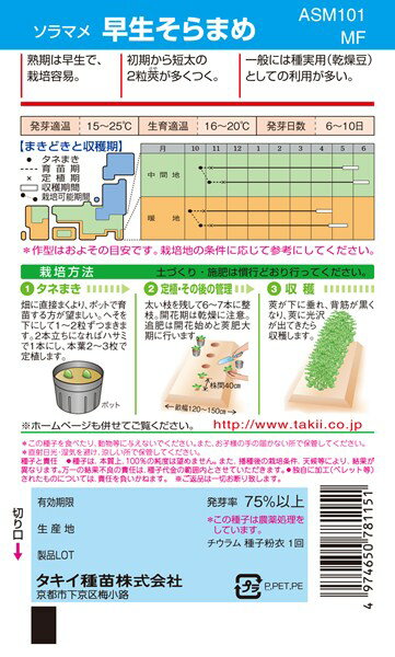 ソラマメ 種 『早生そらまめ（ミンポー）』 1L タキイ種苗