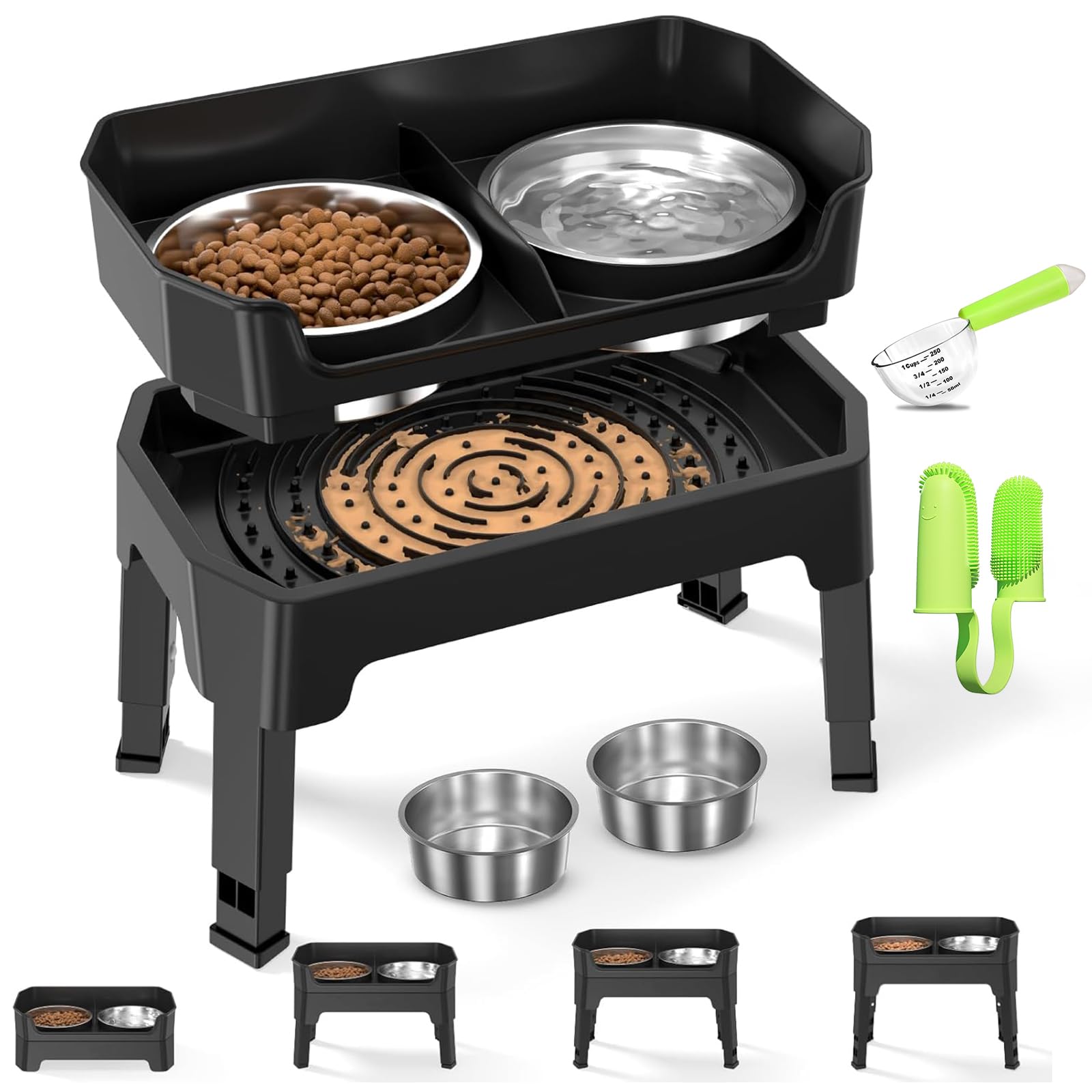 ドッグフードボウル、ドッグフードスタンド、中型犬と大型犬用のペットボウル、4段階の高さ調節可能、..