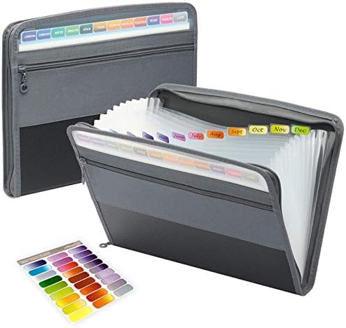 ファイルケース ベーシック ドキュメントスタンド A4 13分類 ドキュメントファイル ジッパーとラベル付き重要書類 保管ケース 紙フォルダー 大容量 ハンドバッグ 仕切り 拡張フォルダ ラベル付き