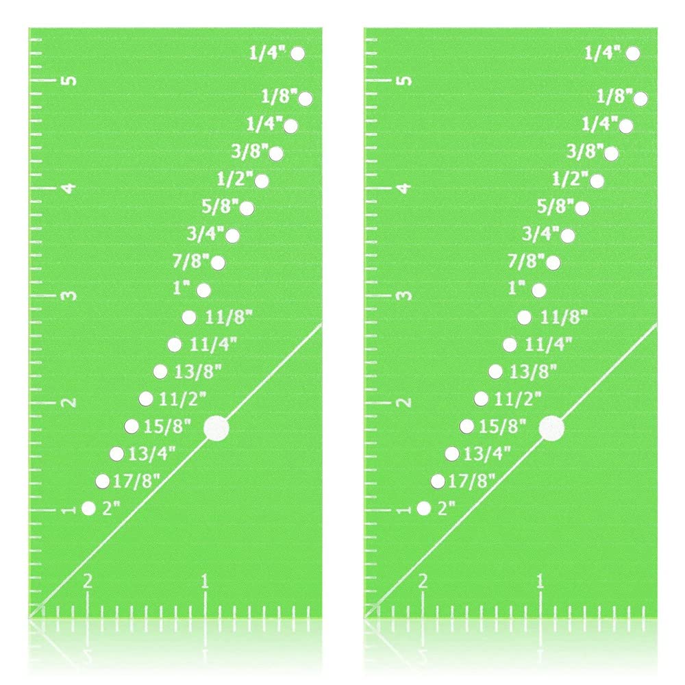 2ピースの縫い目定規、縫製定規、緑色の縫い目ガイド、縫い目ゲージ、45度トリムライン測定ツール