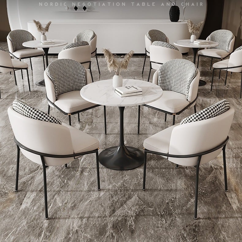 (シック)ダイニング チェア シック モダン 千鳥格子柄 おしゃれ オシャレ かわいい エレガント 北欧 リビング チェア 食卓 白 ホワイト オレンジ [2]