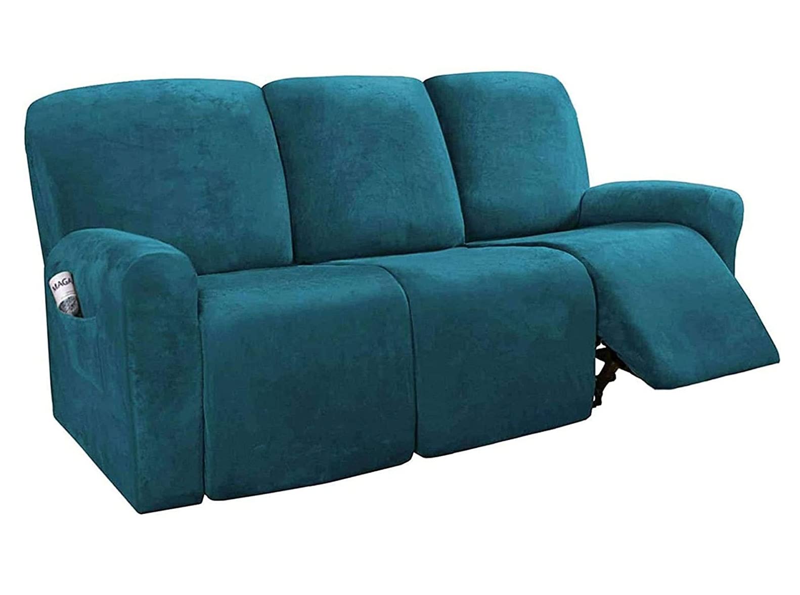 ストレッチ ベルベット 1 2 3 人掛け リクライニングチェア ソファーカバー 革と布のリクライニングチェアカバー 滑り止め サイドポケット付き 電動リクライニングソファーカバー