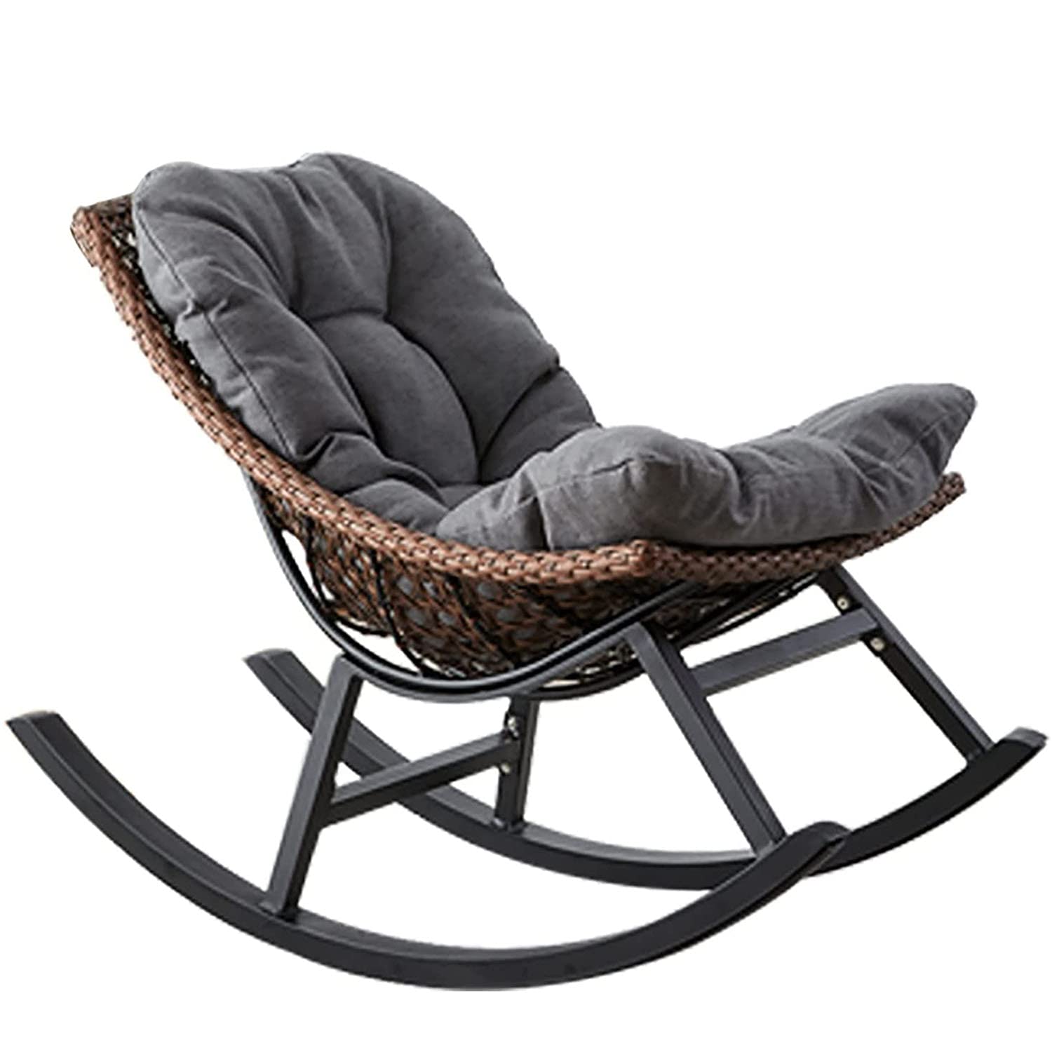戸外籐揺り椅子 ロッキングチェア ベランダ揺り椅子籐ロッキングチェアリクライニングチェアホームバルコニーラウンジチェアシングルソファ屋外怠惰なリビングルームロッキングチェア 昼寝怠惰なソファ籐の椅子,Without cushion