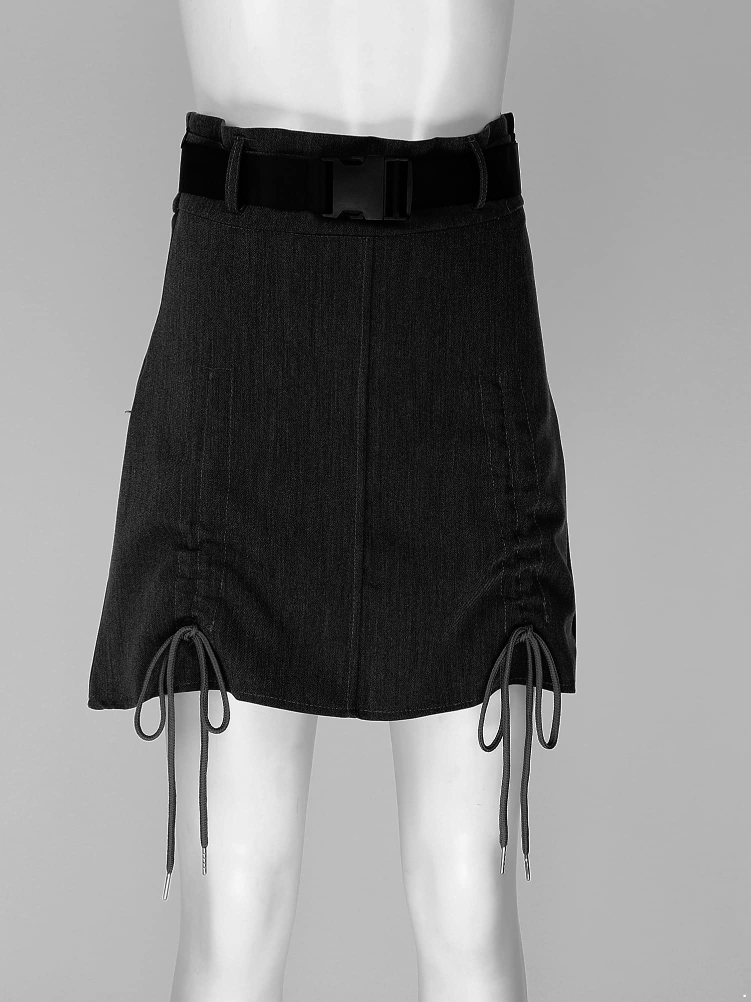 レディースショートスカート おしゃれな膝丈スカート 不規則なショートスカート ベルト付き シンプル カジュアルスカート