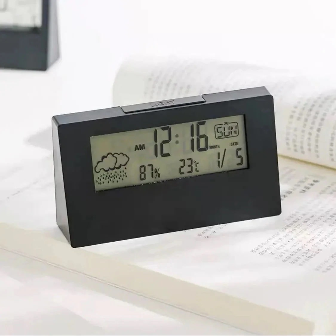 LCD学生用ベッドヘッド時計創意デジタル時計多機能温度湿度付き気象電子目覚まし時計 [2]