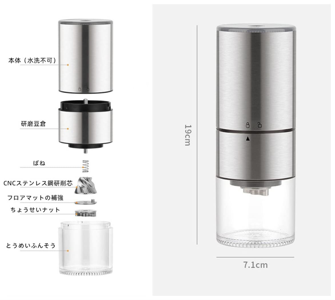 電動コーヒー豆グラインダー、電動ミル（グラインダー）、モルタルデザイン、金属...