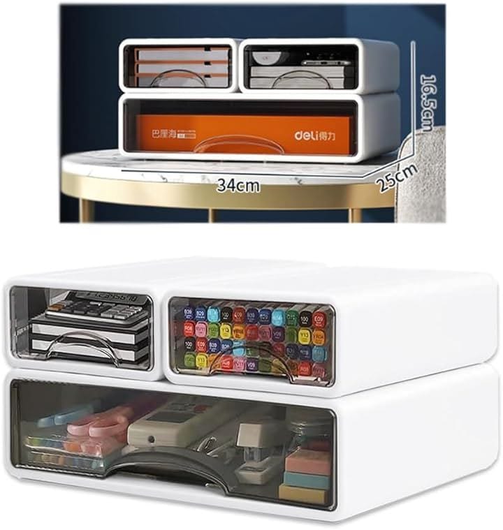 スタートサイド 引き出し 綺麗に 積み重ね 収納 卓上 小物 ボックス A4 A5 対応 レター ケース 組み合わせ 自由( 白ホワイト 小17cm2個 大34cm1個, 普通)