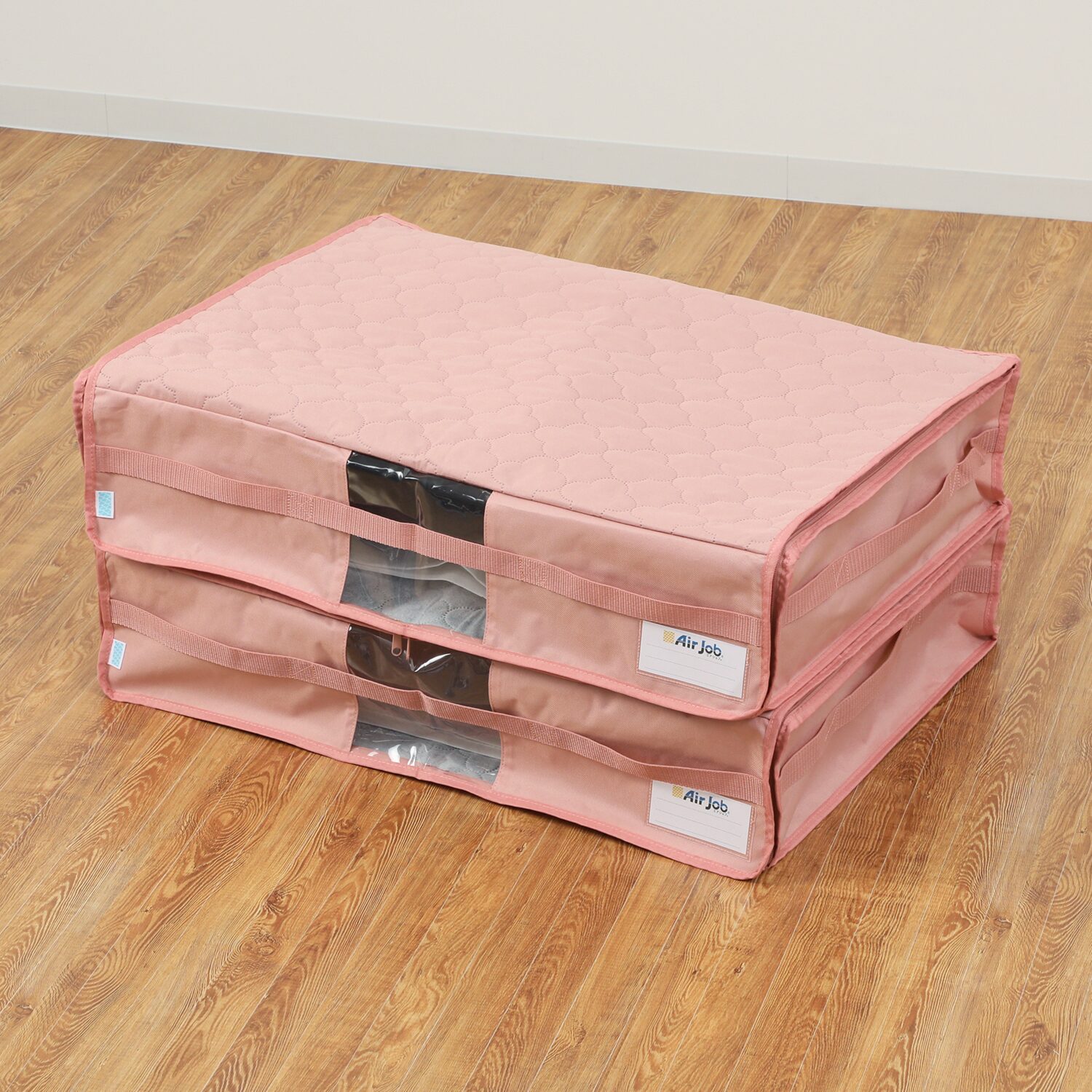 大備長炭エアジョブ 大切な衣類などを つぶしすぎずに収納！ 軽圧縮収納ケース 同色2枚組 ピンク