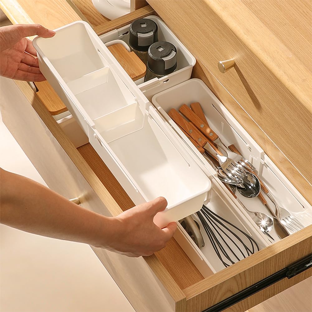 伸縮 収納ケース 引き出し仕切り収納 プラスチック 収納ケース スライド 小物入れ 仕切りケース 台所収納ボックス 整理トレイ 長さ27-38.5cm調整可能 2個セット