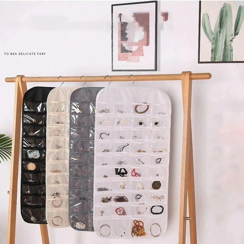 大容量 シンプル 80仕切り 透明収納ポケト マルチポケット ハンガー式 アクセサリー収納