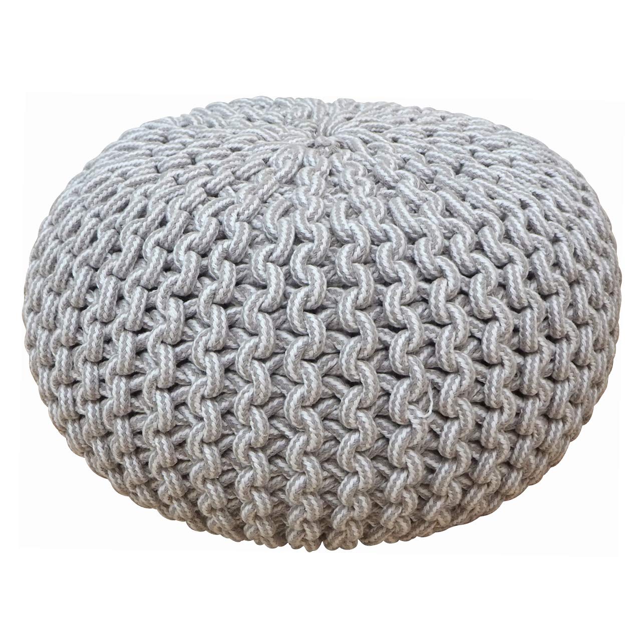 プフ インド綿スツール ブレイド 直径35×25cm グレー×ホワイト