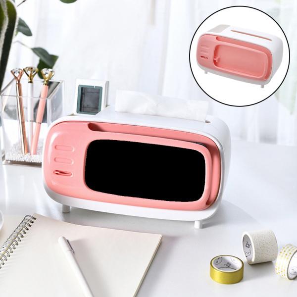 TV型多機能ティッシュケースデスクトップペーパーディスペンサー電話スタンドホルダーナプキン収納ケー..