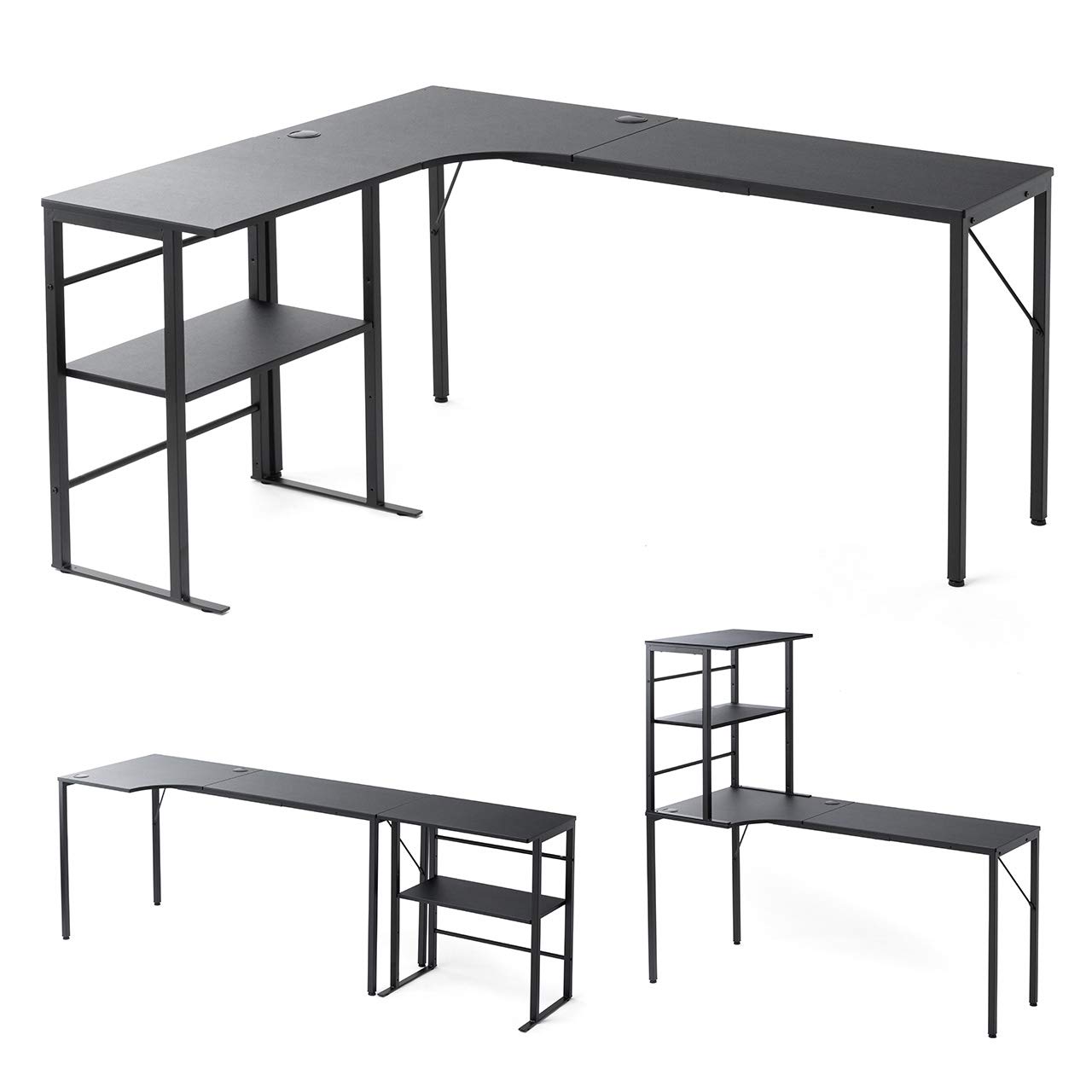 サンワダイレクト L字デスク 幅140cm+80cm 奥行40cm モニターアーム取付対応 ケーブル穴×2付き ゲーミ..