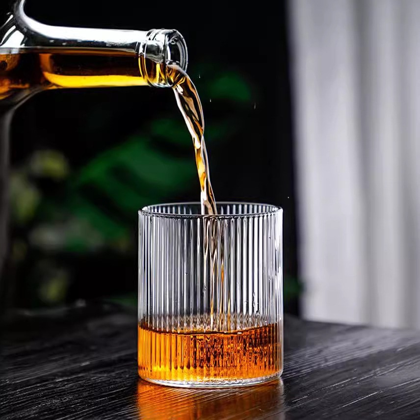 和風縦縞単層コーヒーカップ耐熱ガラスワインカップホウケイ酸ガラスウイスキーカップ