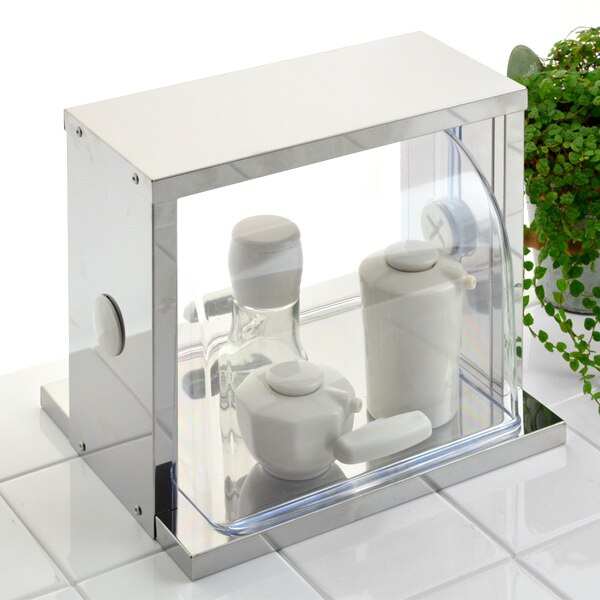 調味料ケース フード付き 両開き ステンレス製 キッチン収納 ステンレス フード付きケース