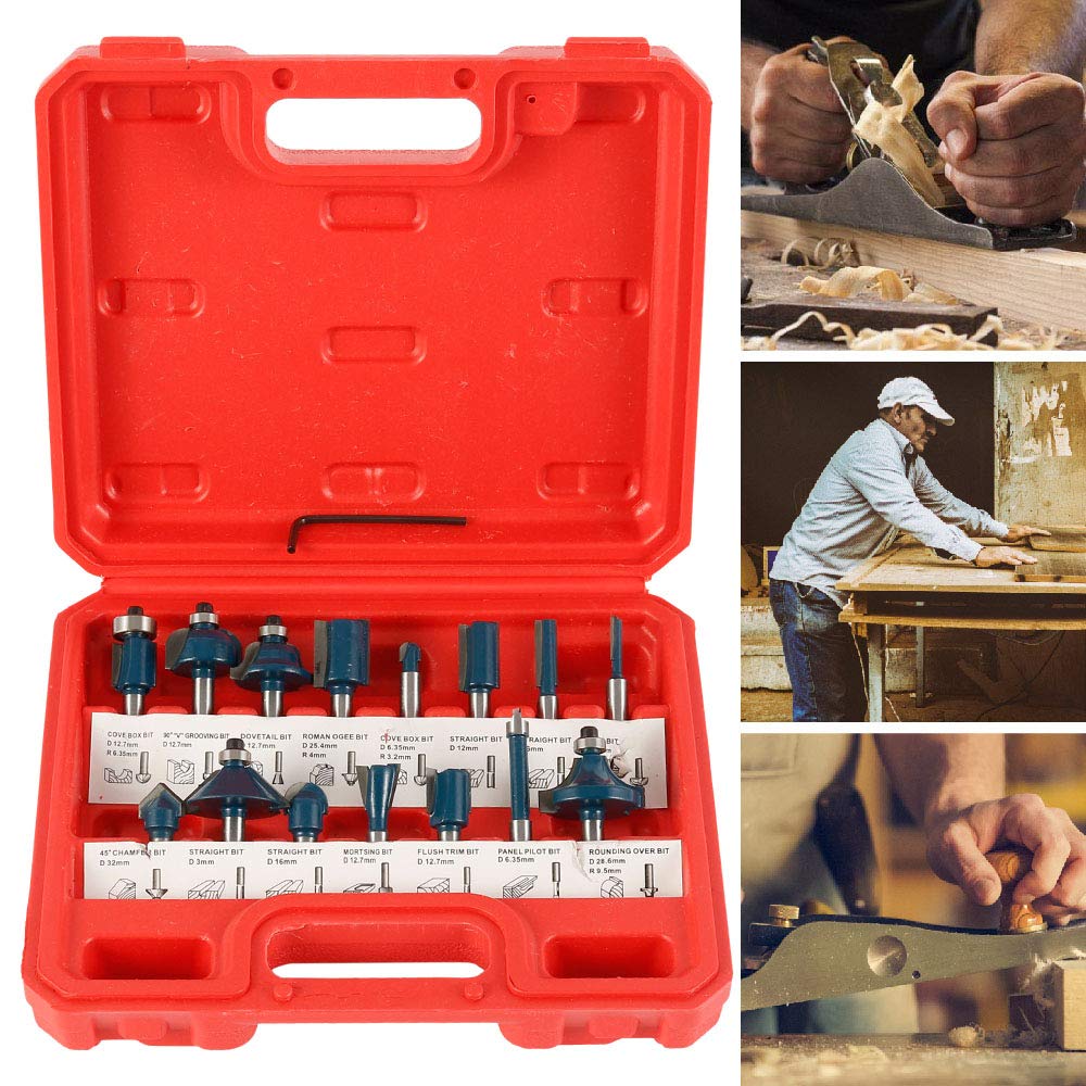 ルータービット 15本セット 6.35mm (1/4")軸 超硬刃トリマービット フライスカッタールータービット ミ..