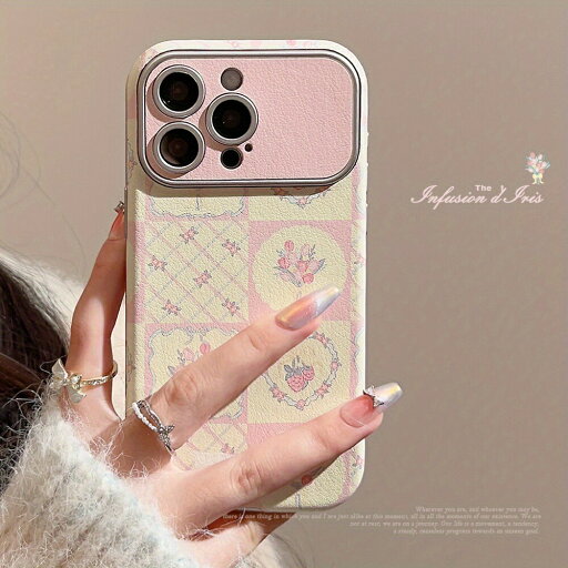 スプリングフローラルプレイドフェイクレザーウィンドウフォンケース、Apple iPhone 15/14/13/12/11シリーズ用、耐久性のあるTPU素材カバーバンドル スプリングフローラルプレイドフェイクレザーウィンドウフォンケース、Apple iPhone 15/14/13/12/11シリーズ用、耐久性のあるTPU素材カバーバンドル