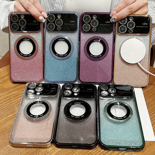 ヒットラージビューウィンドウ中空グラデーショングリッター磁気吸引電話ケース Apple 14/13/12 シリーズ用 ヒットラージビューウィンドウ中空グラデーショングリッター磁気吸引電話ケース Apple 14/13/12 シリーズ用
