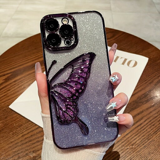 グリッター蝶グラフィック電話ケース Iphone 14/13/15/12 プロマックス耐衝撃ハードバックカバー保護ケース グリッター蝶グラフィック電話ケース Iphone 14/13/15/12 プロマックス耐衝撃ハードバックカバー保護ケース