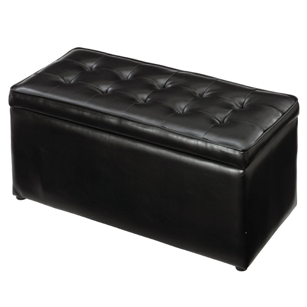 ぼん家具 収納スツール ワイド オットマン 収納ボックス 大容量 77×37.5cm 耐荷重100kg フットレスト フェイクレザー ホワイト