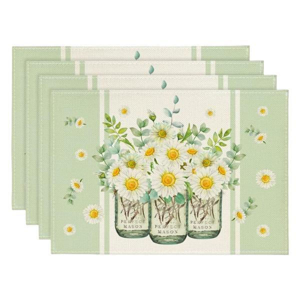 スプリング テーブルランナー ポータブル 花柄 集まり パーティー ホリデー 4点 C