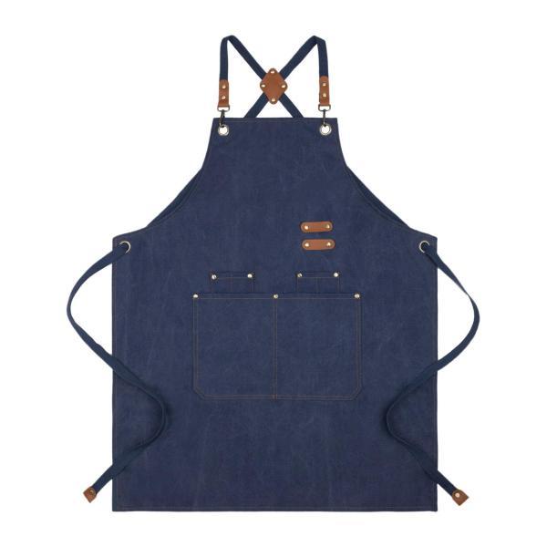 キャンバス エプロン 軽量 調節可能なストラップ ワーク エプロン ガーデナー スタジオ BBQ用 ブルー