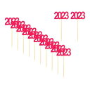 12個 2023 カップケーキトッパー グリッター パーティーの装飾 誕生日テーマ用品 レッド(3)