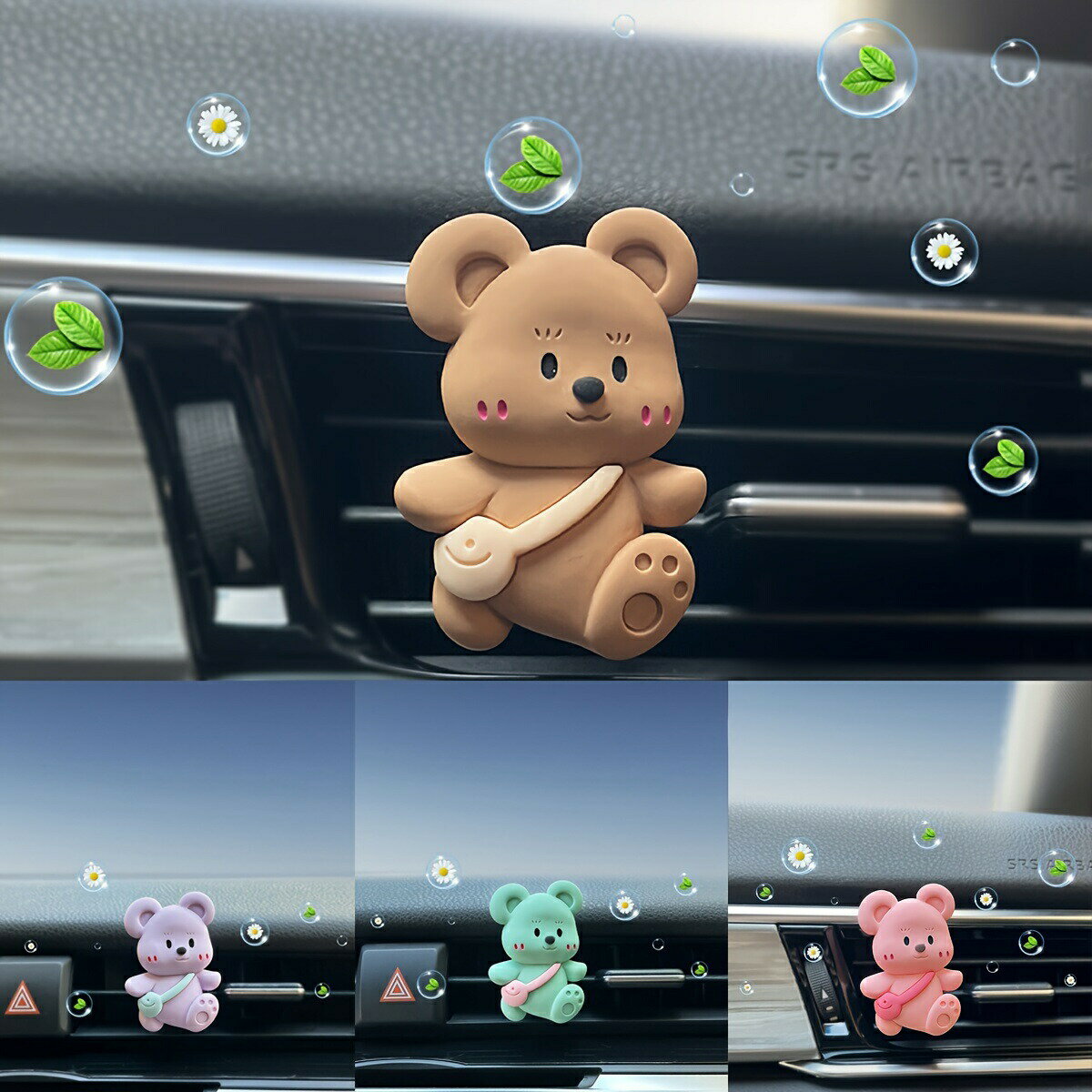 1pc 可愛いクマデザインの樹脂製カーエアアウトレットアロマディフューザークリップ、カーエアアウトレ..
