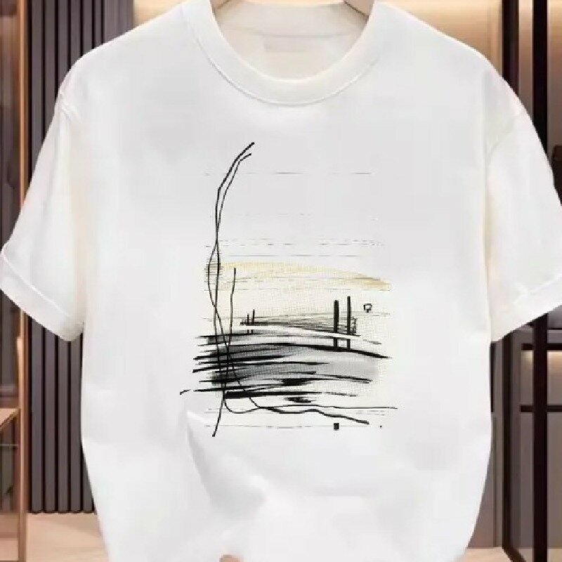 200gの白いtシャツには、シンプルな水墨風の絵が描かれています。それは男女同款、生地は快適で通気性があります。シンプルで洗練されたスタイルなので、シンプルなファッションを求める人にはぴったりです。