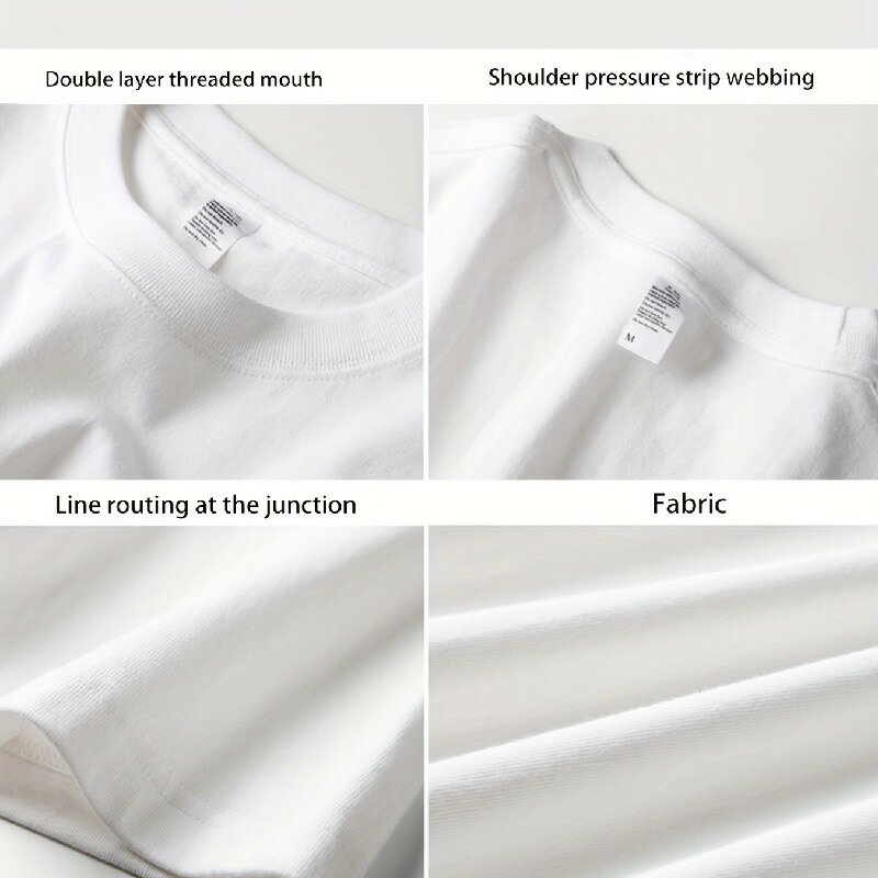 フロントに黒い文字がプリントされた200gのホワイト・クルーネック半袖Tシャツ。ピュア・コットンを使用し、着心地と通気性に優れ、厚手の生地感が特徴です。