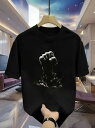 200gの黒い半袖Tシャツは、フロントに白い拳のプリントが施され、何かの物質から抜け出したような力強いデザイン。クルーネックで、ヘビーウェイトのコットン素材。(4)