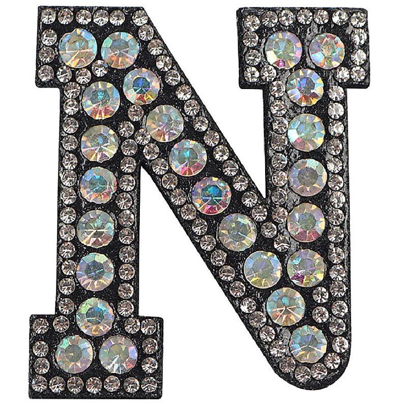 アルファベット ワッペン イニシャル ラインストーン アップリケ キラキラ 可愛い クリスタル (N)