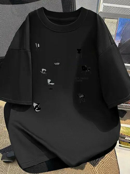 200gのブラックTシャツは、椅子やランプなどミニマルな家具をモチーフにしたミニマルでモダンなスタイル。コットン製で着心地がよく、通気性も抜群。ルーズフィットなので、男女を問わず幅広い体型の方に着ていただけます。