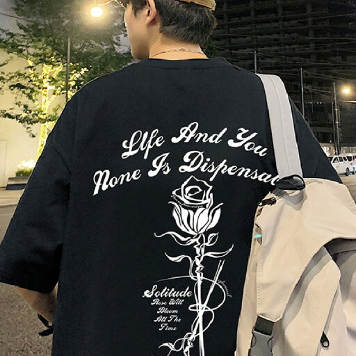 200gメンズ 100% コットン ローズ グラフィックプリント Tシャツ、ショートスリーブ クルーネックティー、夏のアウトドア用メンズ服 200gメンズ 100% コットン ローズ グラフィックプリント Tシャツ、ショートスリーブ クルーネックティー、夏のアウトドア用メンズ服