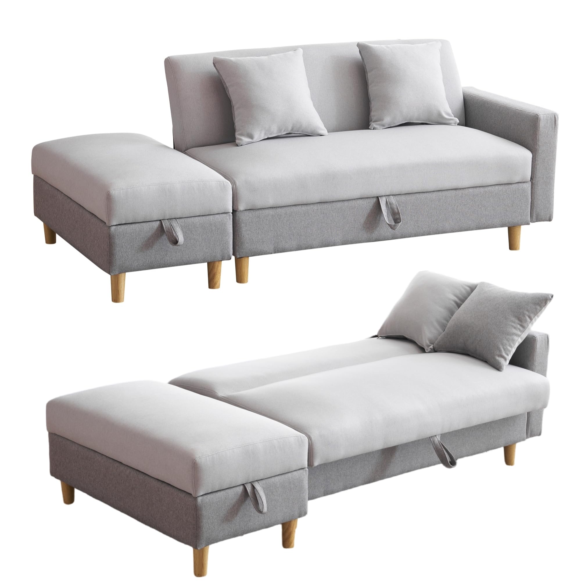 ソファー 3人掛け ソファーベッド ツートンカラー設計 収納機能付き カウチソファー オットマン 同色ク..