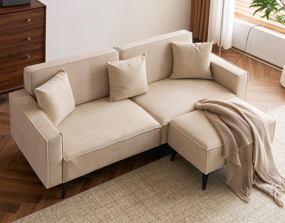 ソファ 3人掛け オットマン付き カウチソファー クッション付き コーナーソファー L字型 ソファセット ..